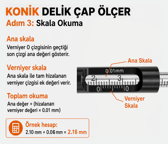 KC-05 delik çapı ölçüm değerinin skaladan okunması