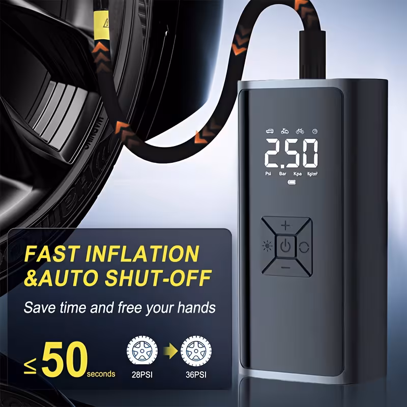 taşınabilir hava kompresörü, lastik şişirme cihazı, 150psi basınç göstergeli araç lastik pompası, arabalar, motosikletler, bisikletler, toplar için uygun, üçlü hava şişirme, erkekler için hediye Ürün detayları 3