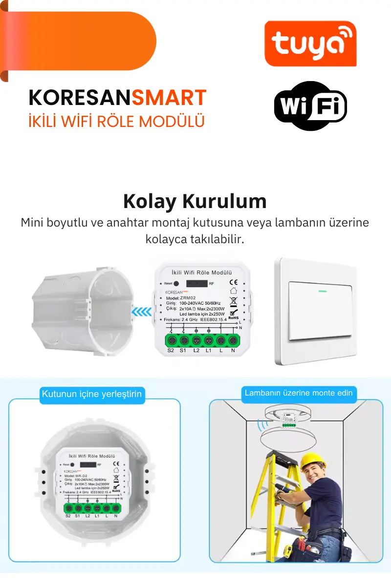 İkili Wifi Tuya Röle Modülü