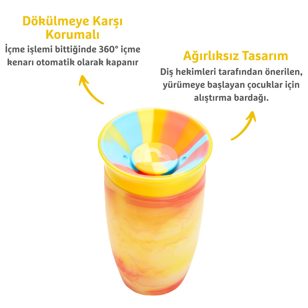Munchkin Mucize 360° Alıştırma Bardağı 12 Ay+ |296 ml | BPA İçermez | Sarı Tropikal Desen görsel