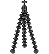 Kamera sabitlemesi için hareketli ayaklı ve küre başlıklı siyah esnek tripod. Önceki tripodlara benzer tasarım, ancak farklı bir açıdan gösterilmiştir.