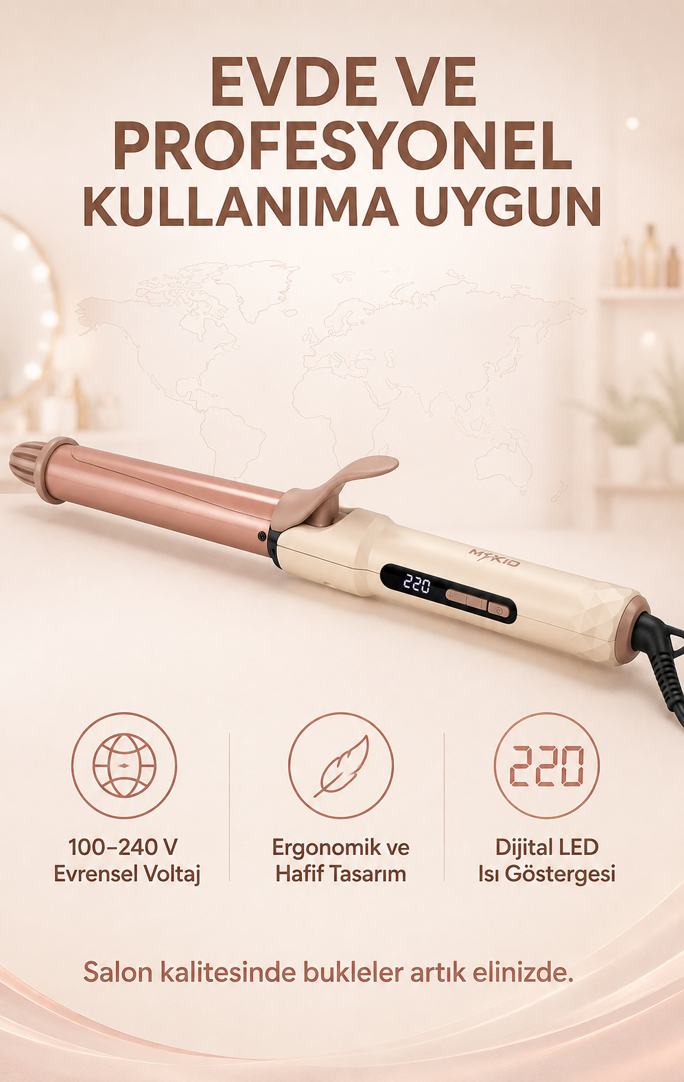 Evde ve profesyonel kullanıma uygun dijital saç maşası