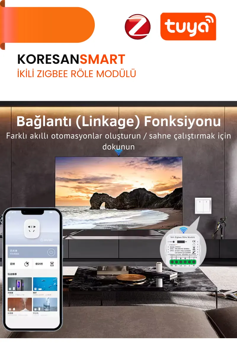 Mini İkili Zigbee Tuya Röle Anahtar Modülü + RF Alıcılı