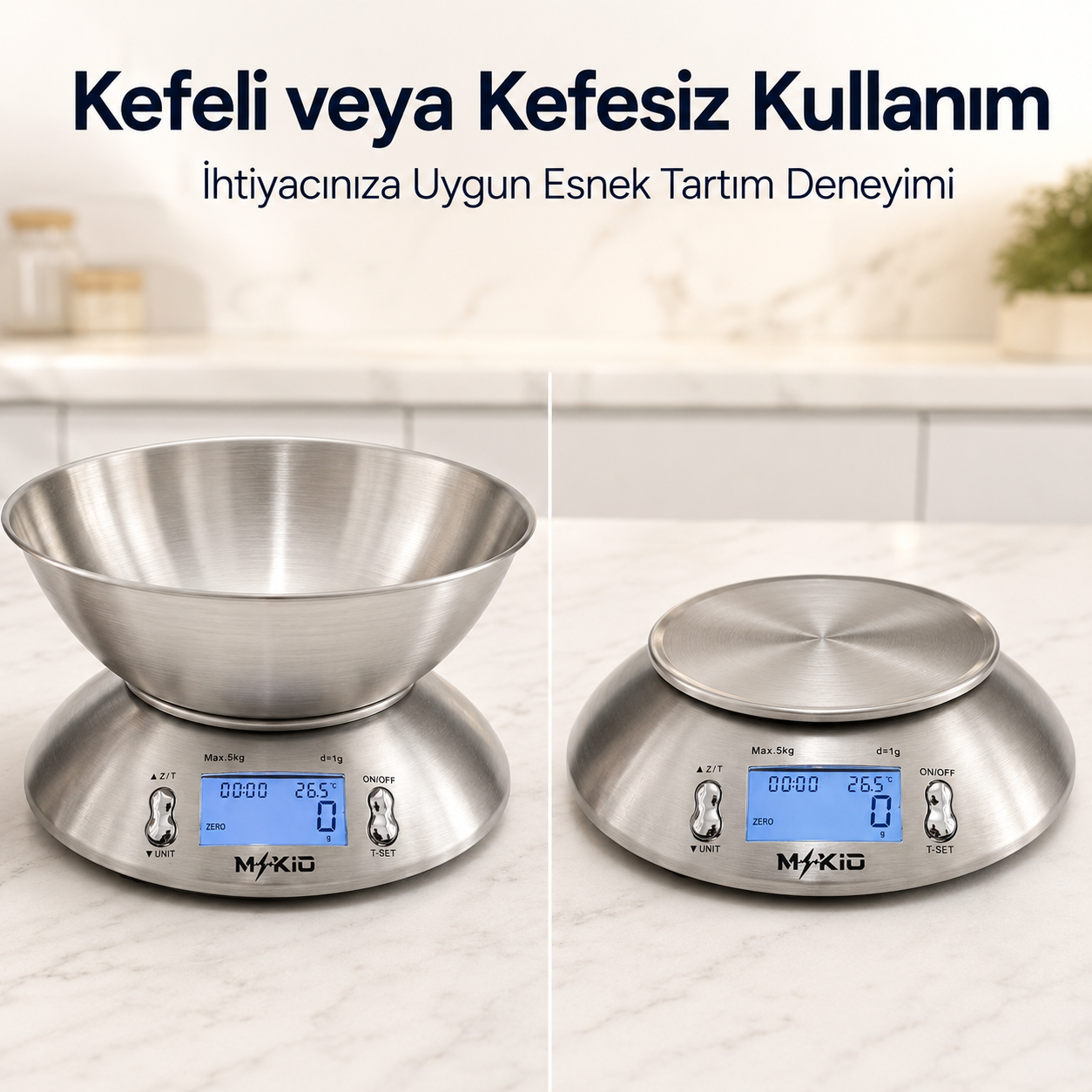 MKİO mutfak terazisi kefeli ve kefesiz kullanım
