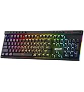 RGB arka plan aydınlatmalı tuşlu oyun klavyesi, birçok açıda gösterilir. Ayarlanabilir LED ışık efektleri ile tam boyutlu bir düzene sahiptir.