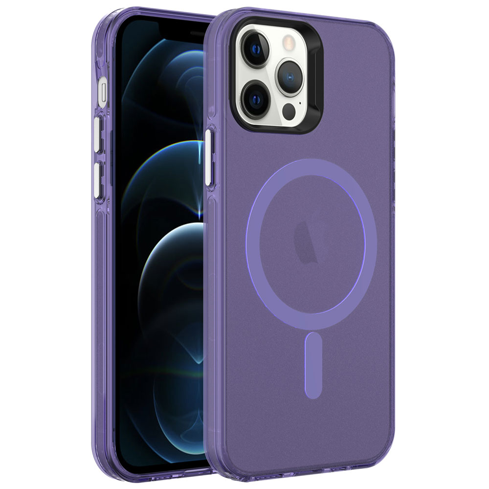 Apple iPhone 12 Pro Max Kılıf Zore M-safe Şarj Özellikli Buzlu Transparan C-Pro Sert Kapak - 2