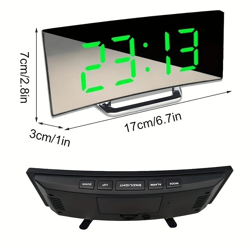 led yaratıcı kavisli yüzey dijital saat ekranı ayna masa elektronik masaüstü uyku fonksiyonlu alarm odası ev dekorasyonu ayrıntılar 1