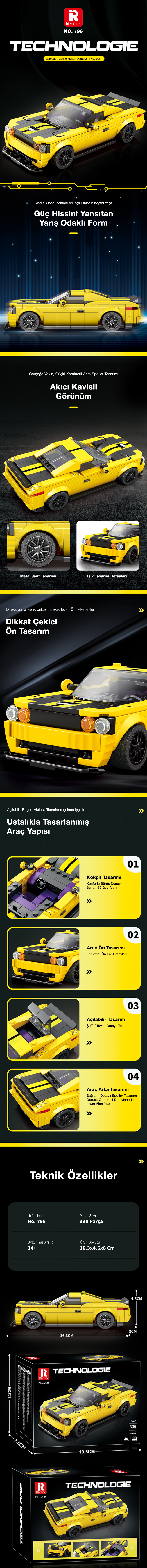 Reobrix Supercar Dodge SRT Hellcat 796 Brick Yapım Seti