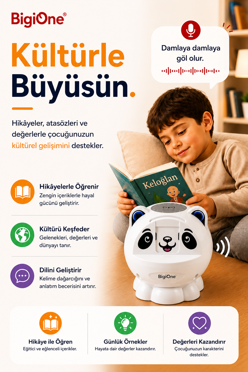 Hikaye anlatan ve kültürel içerikler sunan çocuk cihazı