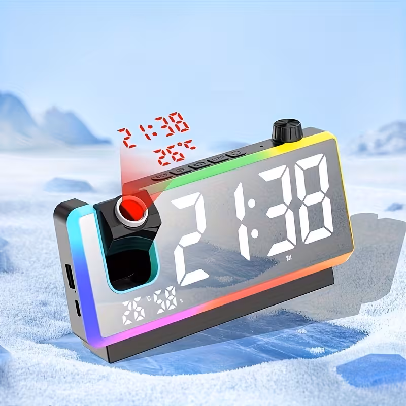 1pc colorful projection clock creative multifunctional led digital alarm clock with usb plug in suitable for room and office decor Product details 4