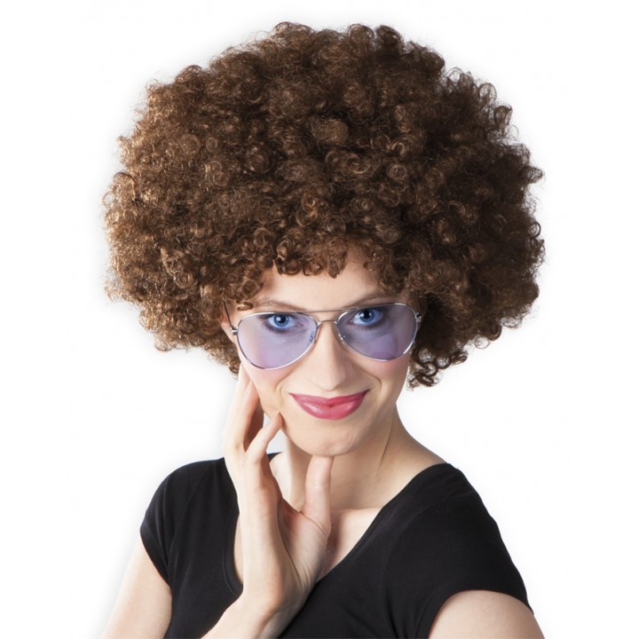 Kahve renk kıvırcık afro peruk önden görünüm