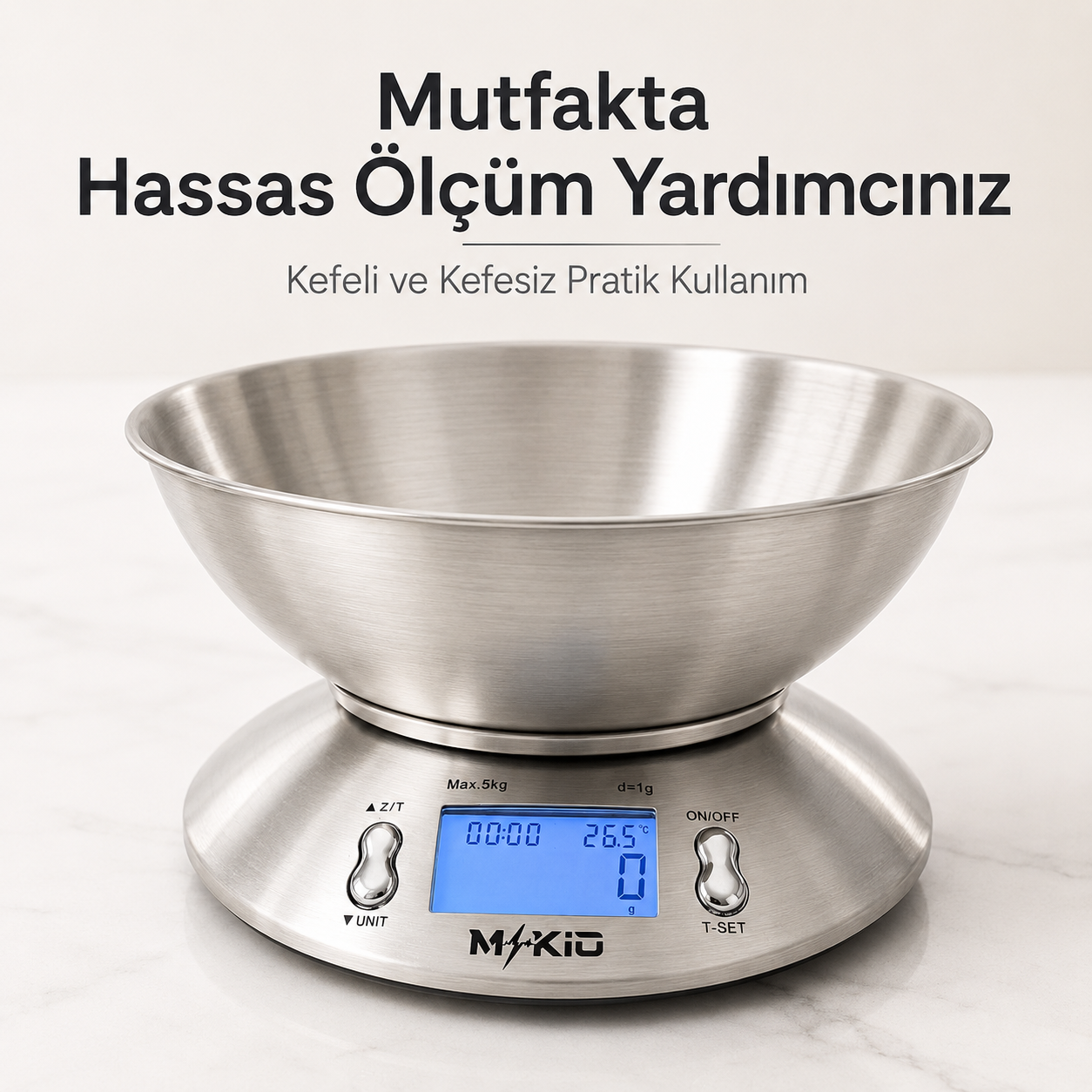 MKİO paslanmaz çelik kefeli hassas mutfak terazisi