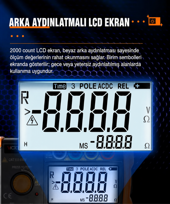 Victor 4105A aydınlatmalı dijital ölçüm ekranı