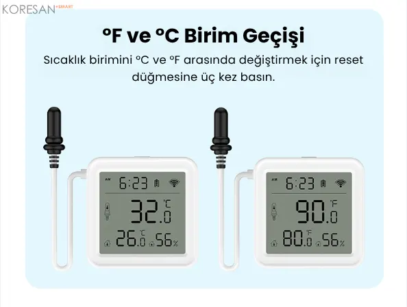 tuya zigbee ıp67 ekranlı ısı nem ölçer – harici prob – tm178 °f ve °c sıcaklık birimi geçişi