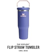 Metinde 'THE COLDEST FLIP STRAW TUMBLER' yazıyor. Beyaz arka plana karşı gösterilen saplı mor yalıtımlı içecek bardağı