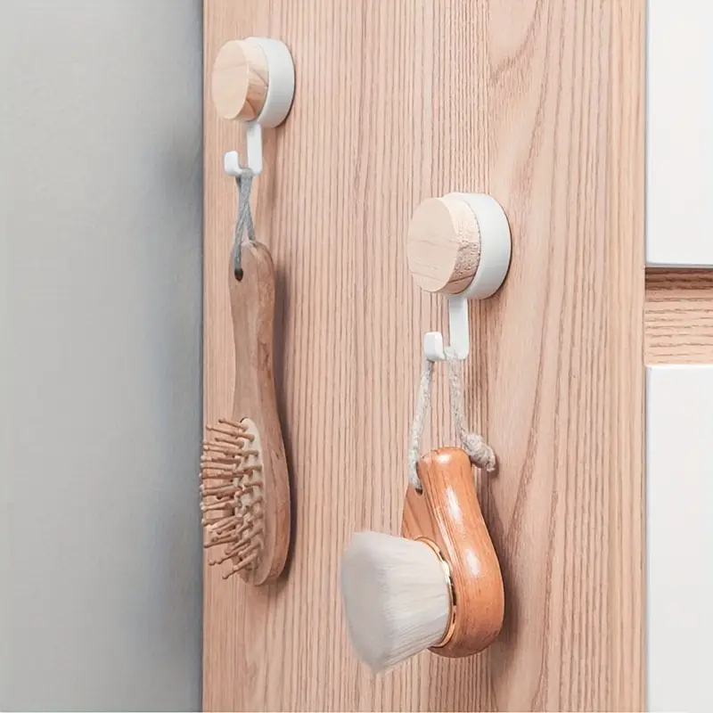 3pcs home use solid wood hook without drilling wood hook sticking doors windows clothes kitchen wall key hook utility hooks details 4