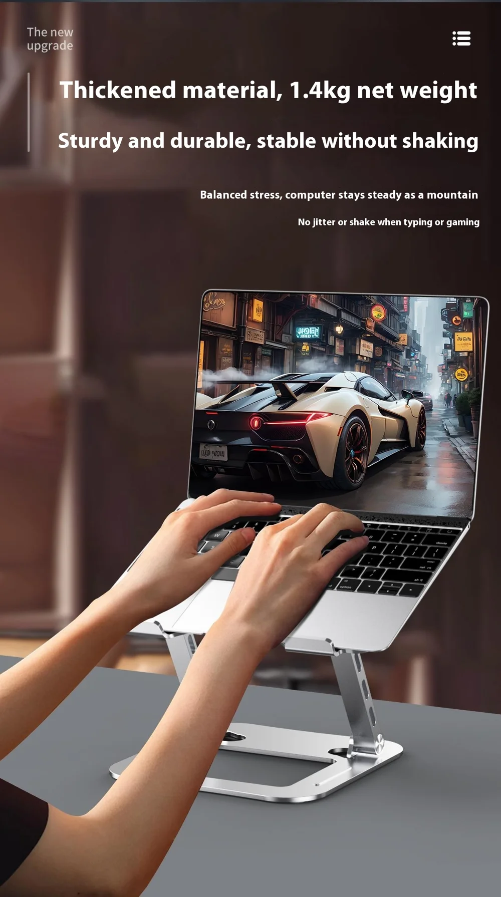 J22 17.3 Inch Laptop Stand Metal Base Heat Dissipation Adjustable Height Nano Steel Notebook Folding Holder Riser - Silver 9