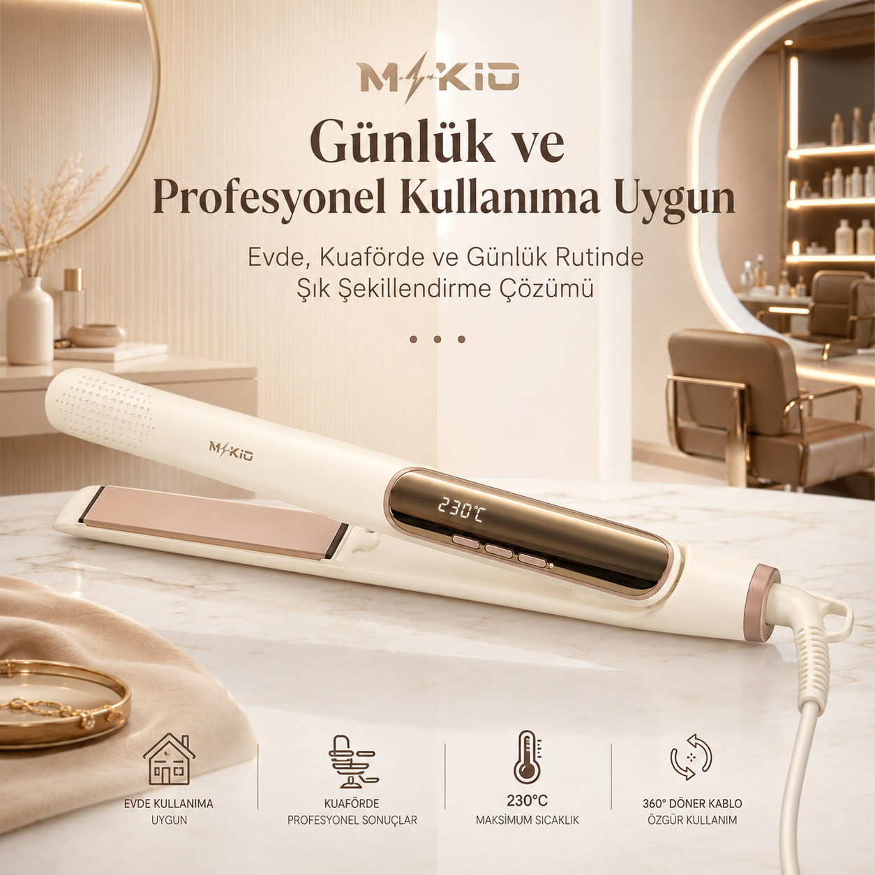 MKIO LED ekranlı krem saç düzleştirici günlük ve profesyonel kullanım