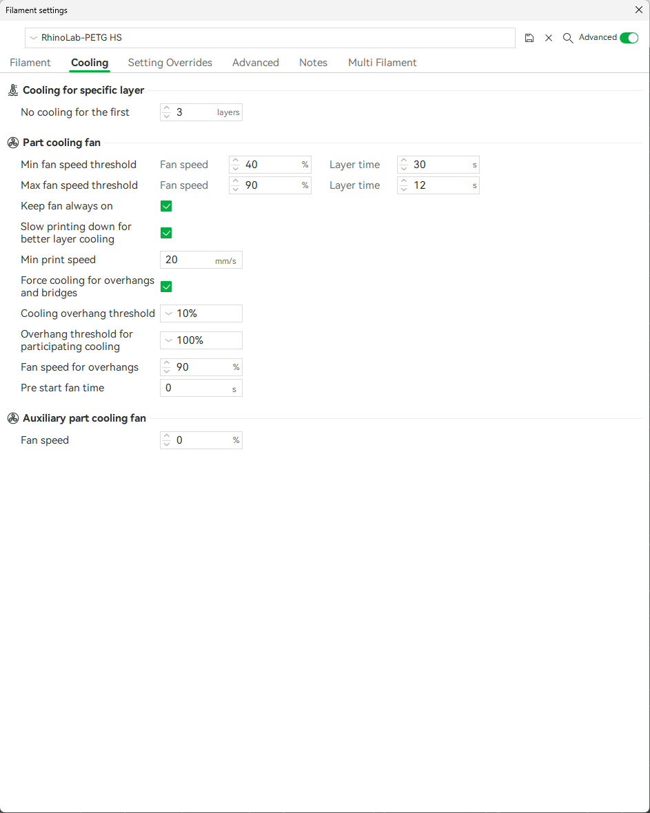 RhinoLab PETG SemiFlex Parametre 2