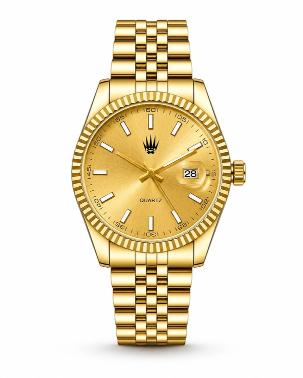 Kaelor Gold Yellow saatin önden kasa ve çelik kordon görünümü