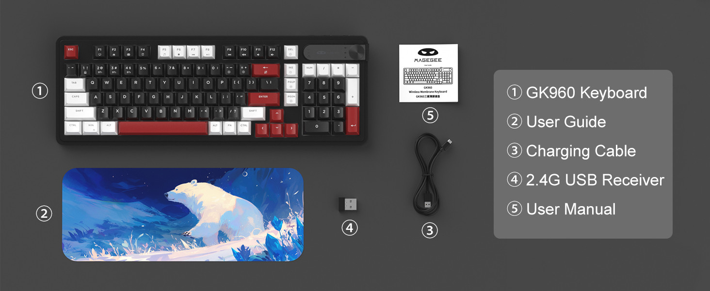 MageGee GK960 Tri-Mode RGB Membran Siyah-Bordo Gaming Klavye