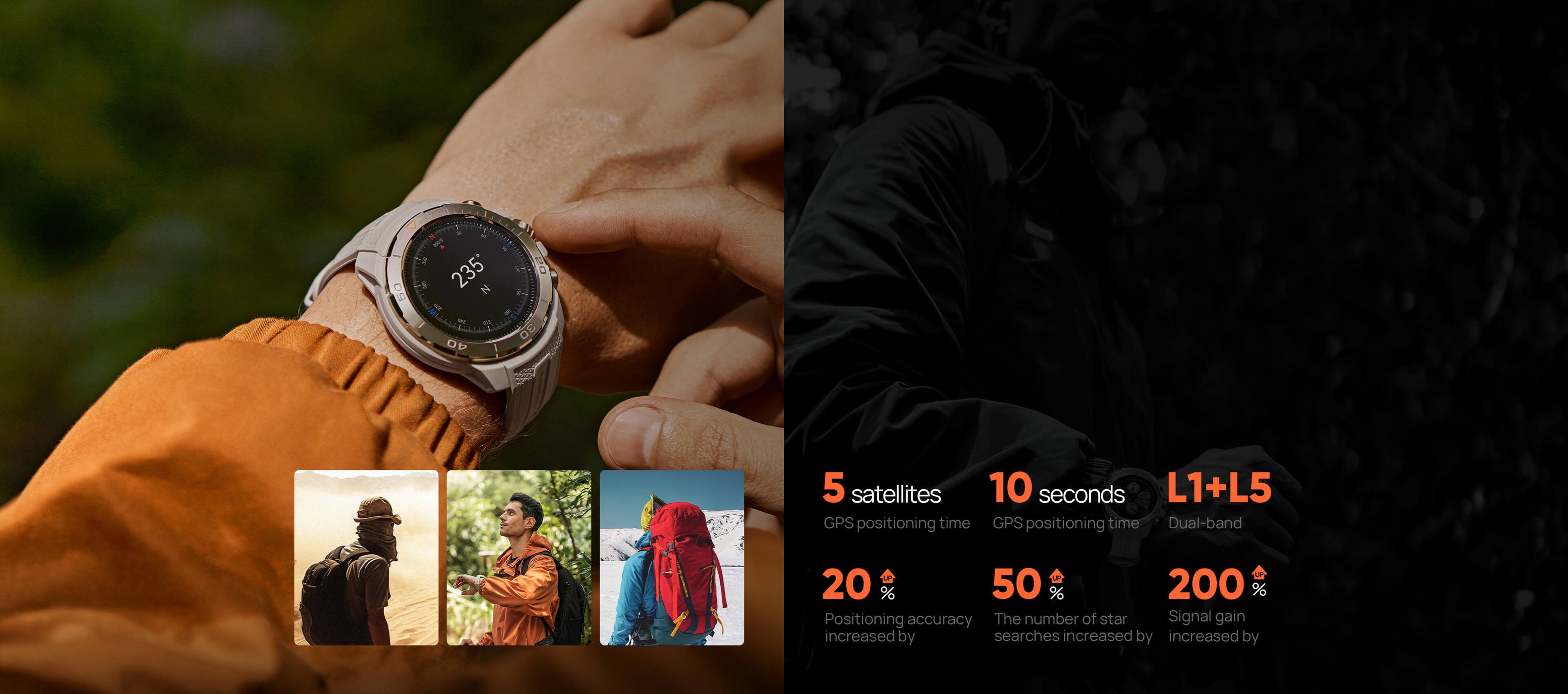 Five-satellites Dual-frequency Accurate Positioning Built-in dual-frequency GNSS positioning chip, it supports L1+L5 GPS bands, which not only provides a wide signal range and high energy efficiency, but also makes distances and routes more accurate.