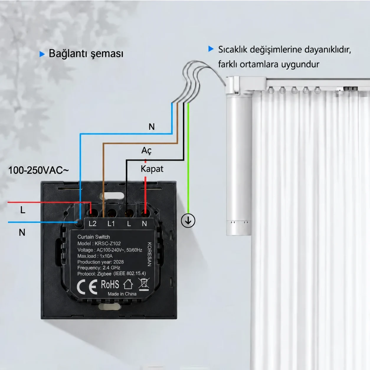 KRSC-Z102 Tuya Zigbee Perde Panjur Anahtarı perde açılma yüzdesi ayarı