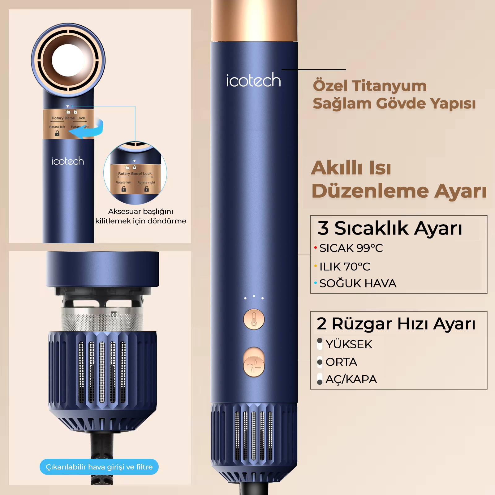 Icotech HS60 7 in 1 Airwrap Multi Styler Saç Şekillendirici (Mavi)