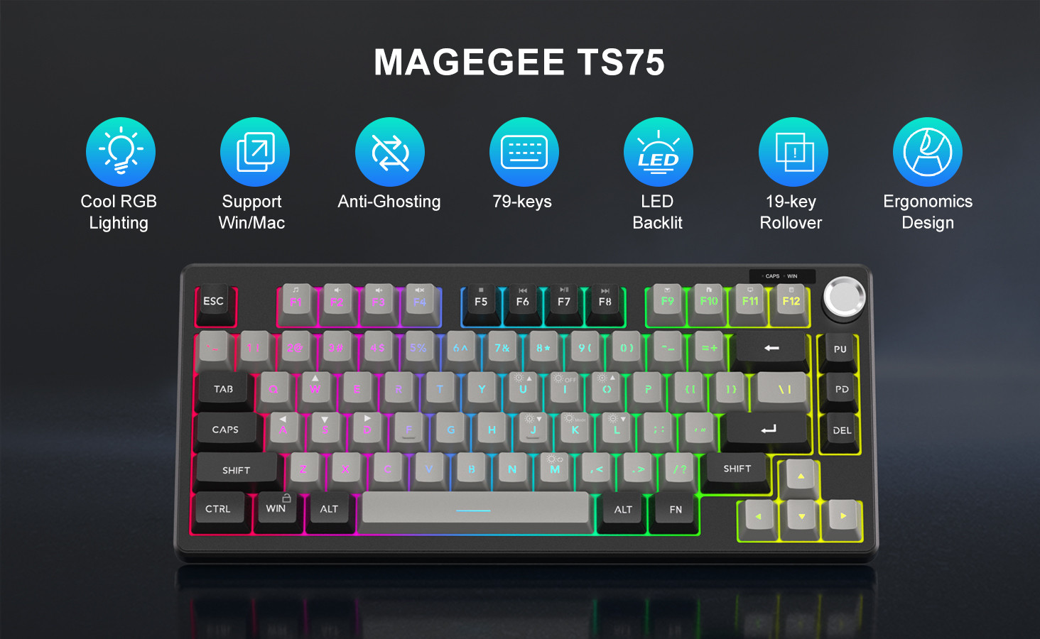 MageGee TS75 %75 Siyah 79 Tuş RGB Kablolu Membran Gaming Klavye
