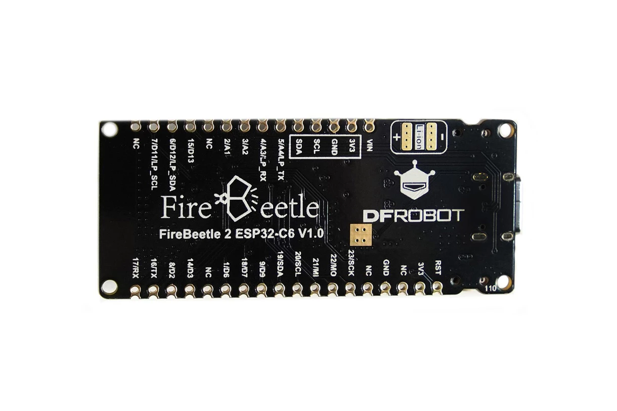 DFRobot FireBeetle 2 ESP32-C6 DFR1075 kartının arka yüzü ve GDI bağlantısı