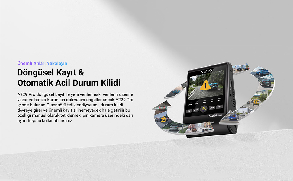 a229 pro, araç kamerası,döngüsel kayıt, viofo