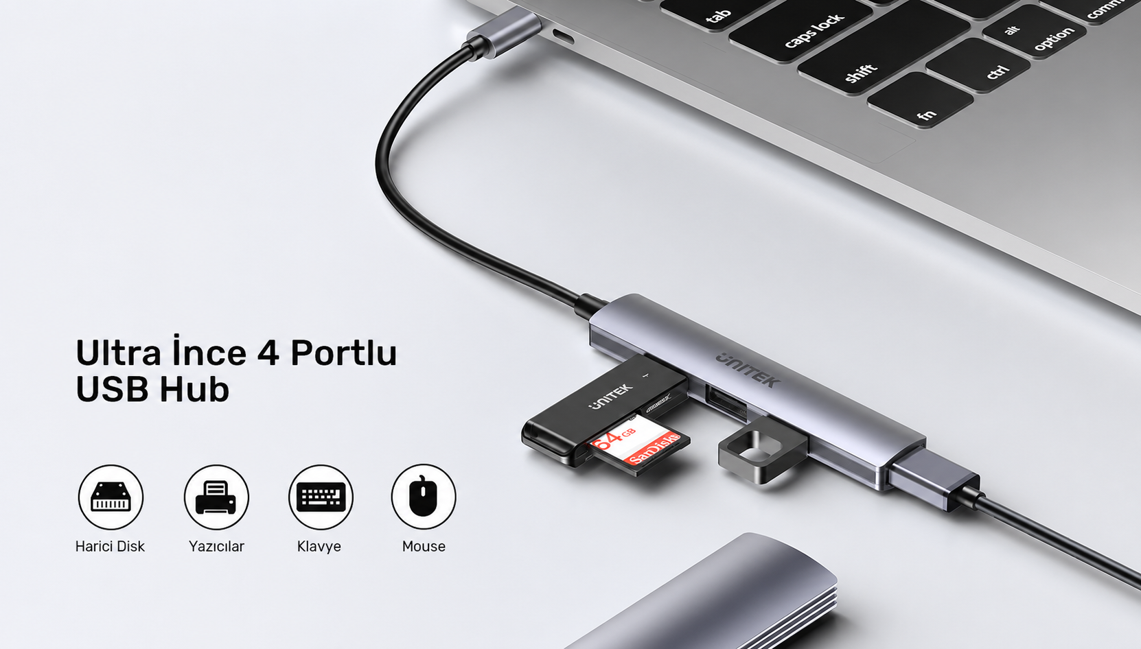 Unitek Type-C to 4 Port 1XUSB 3.0 - 3XUSB 2.0 Çoklayıcı (H1208B)
