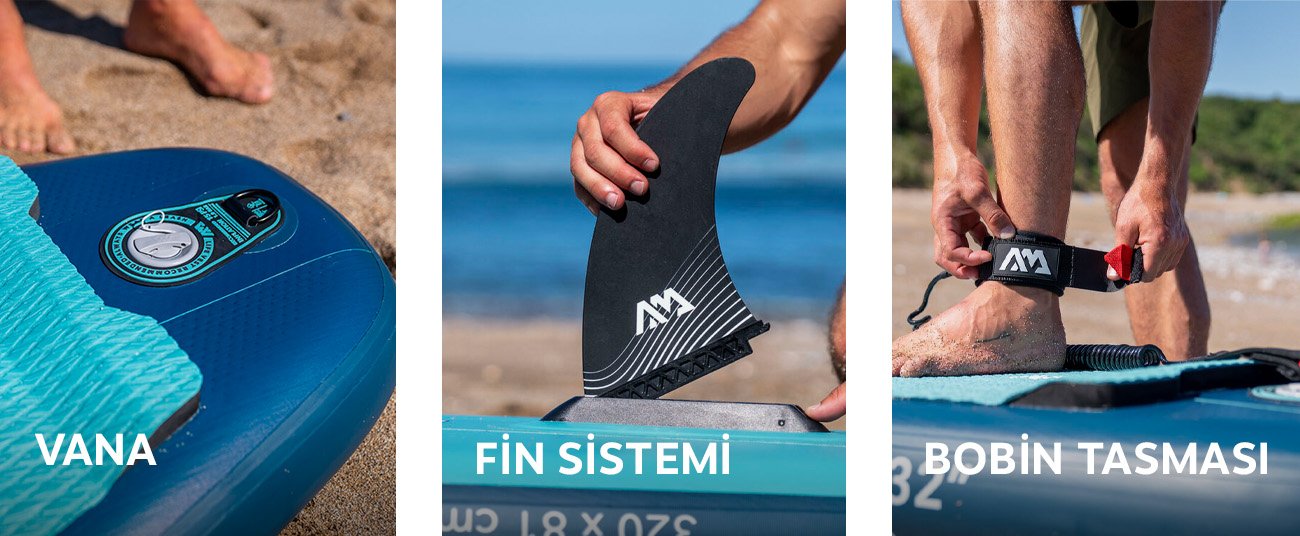 Aqua Marina Beast şişme SUP donanımları vana fin sistemi ve güvenlik tasması