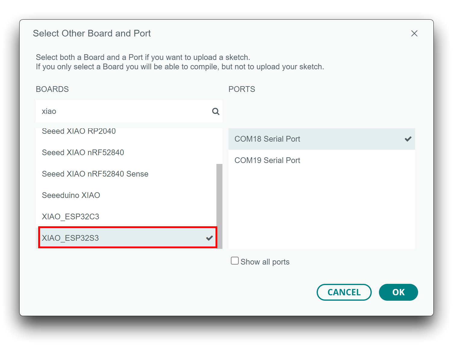 Arduino IDE Blink örneği menüsü