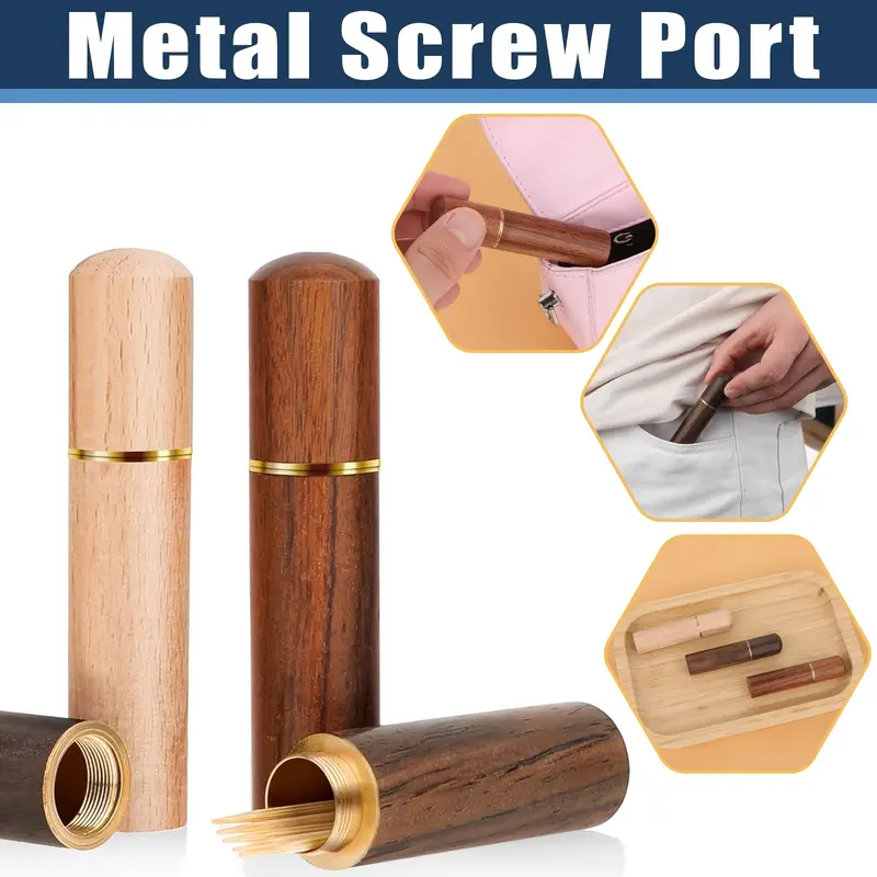 3pack diş çöpü tutucu taşınabilir ahşap diş çöpü kılıfı su geçirmez el yapımı el sanatları diş çöpü mini diş çöpü kutusu depolama diş çöpü i̇ğne i̇laç boncuk kulak çöpü ve diğer küçük nesneler için Ürün detayları 4