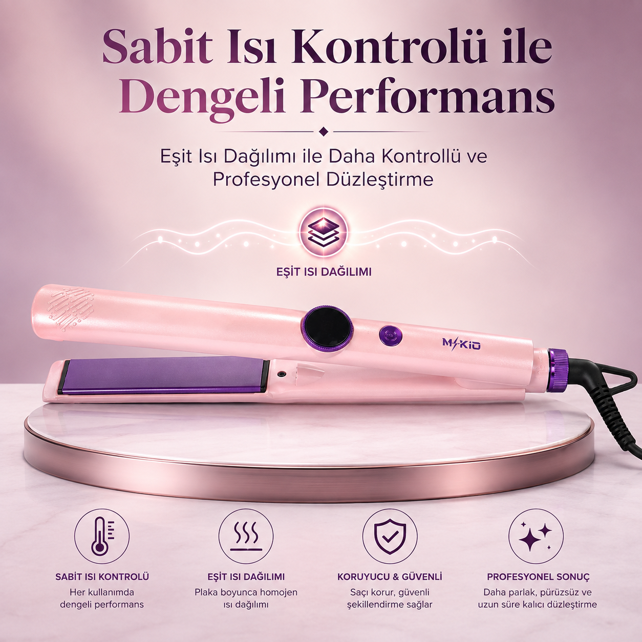MKIO saç düzleştirici sabit ısı kontrolü dengeli ısı dağılımı