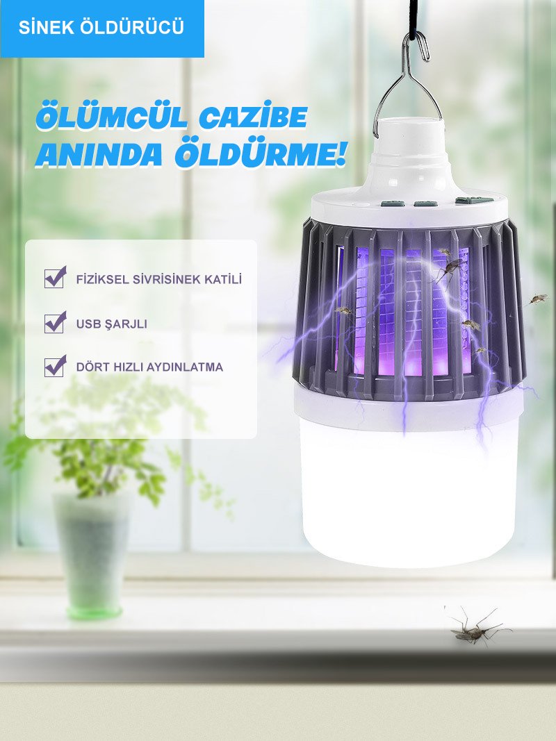 Powermaster MX-858 USB'li Sinek Öldürücü Özellikli 3 Modlu Şarjlı Kamp Feneri