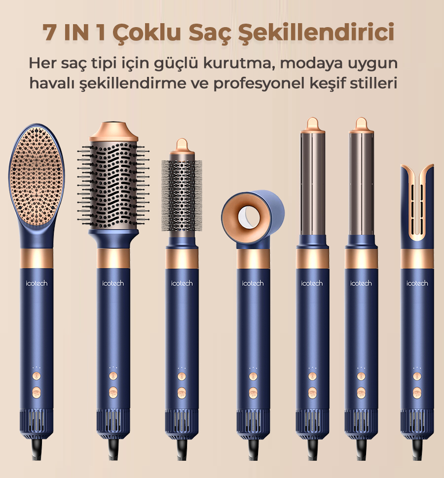 Icotech HS60 7 in 1 Airwrap Multi Styler Saç Şekillendirici (Mavi)