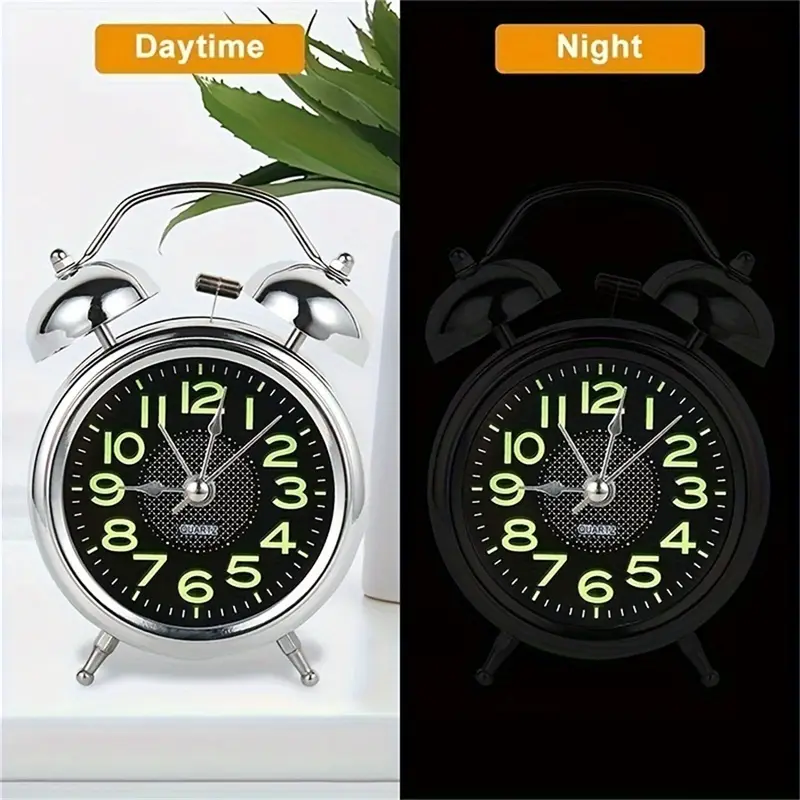 1 adet 4 inç metal süper yüksek sesli alarm saati gece lambası ile, ev dekorasyonu, yatak odası, oturma odası, ofis, gece lambası sessiz alarm saati ağır uyuyanlar/yaşlılar/öğrenciler için uygun, sezon dönüşü, için noel hediyesi ayrıntılar 2