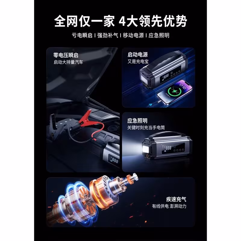  12v 2000amp 8000mah akıllı akü takviye + powerbank + hava kompresörü + lamba işıklı oto marş hava kompresörü Ürün detayları 6