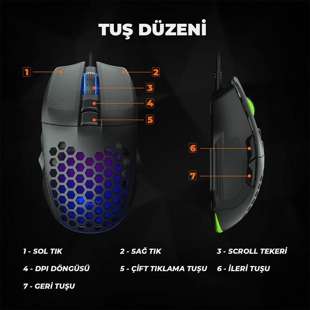 Lenovo Lecoo MS107 3200 DPI 7 Tuşlu Kablolu RGB Led Aydınlatmalı Gaming Oyuncu Mouse