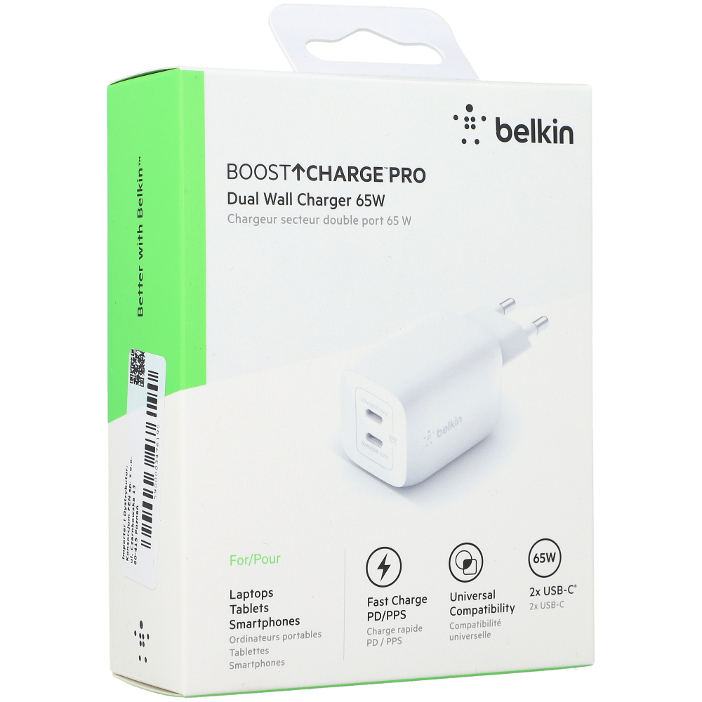Belkin Boost Charge Pro Çift Duvar Şarj Cihazı USB-C PD 3.0 PPS GaN 65W