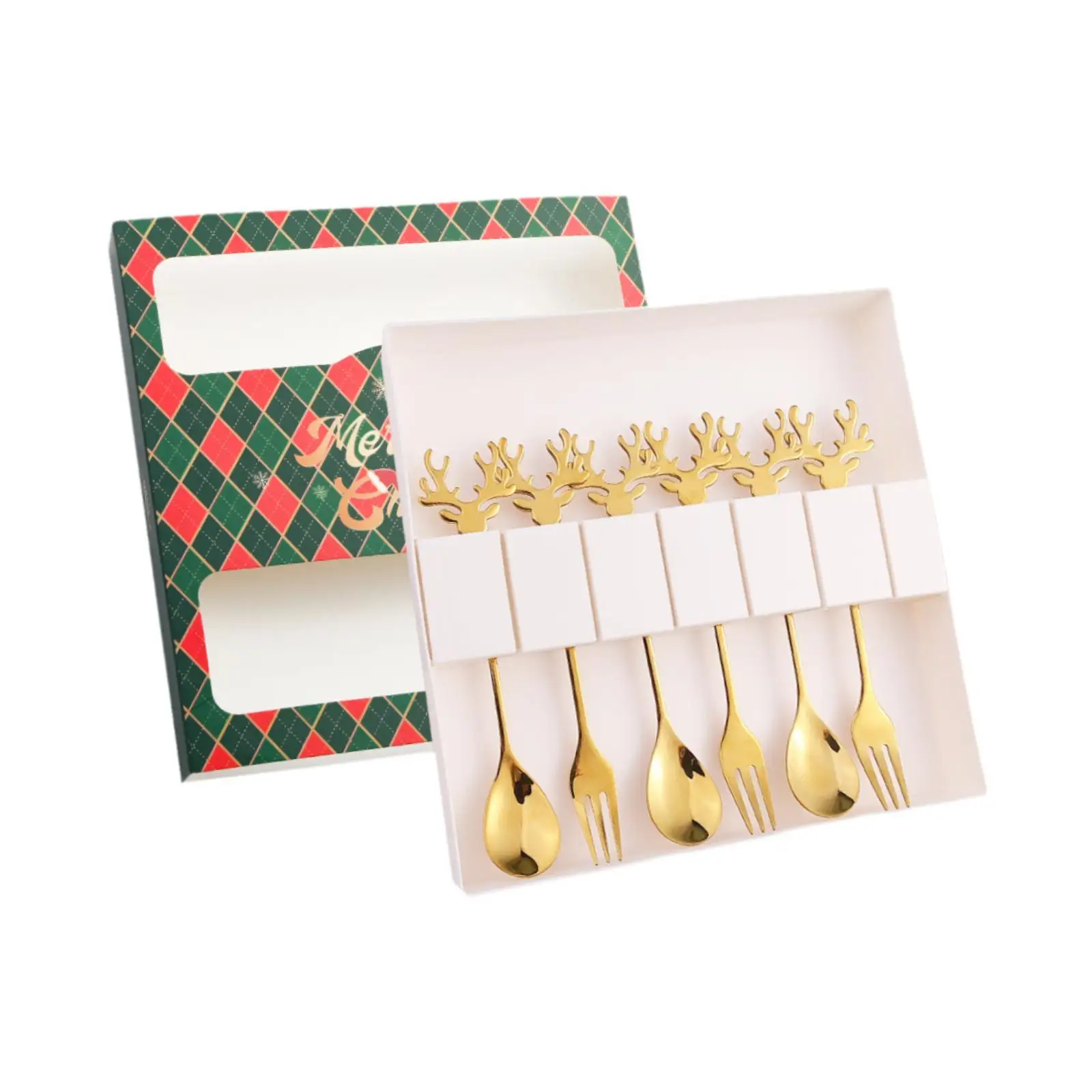 6 Parça Noel Kaşıkları Çatal Seti, Çatal Bıçak Takımı Tatlı Çatal ve Kaşıkları Çatal Bıçak Takımı, Çay Partisi, Ev, Kek, Hediye için Paslanmaz Çelik
