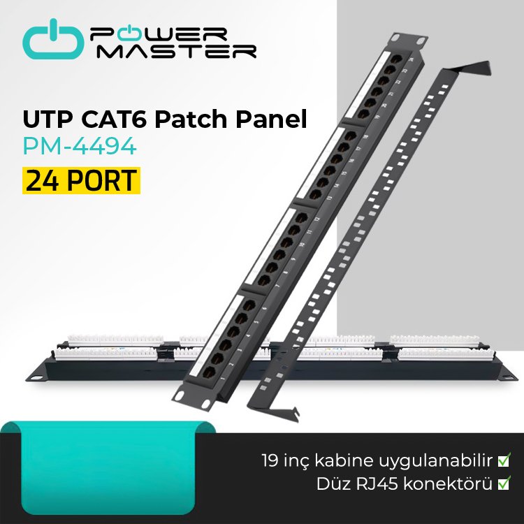 Powermaster PM-4494 24’Lü Utp Cat6 Patch Panel