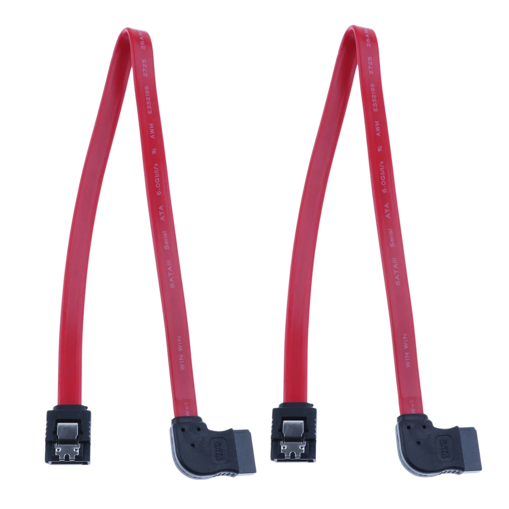 2 Pieces 12 Inch SATA III Cables 6Gbps 90 Degrees Left Angle With Locking Latch Red