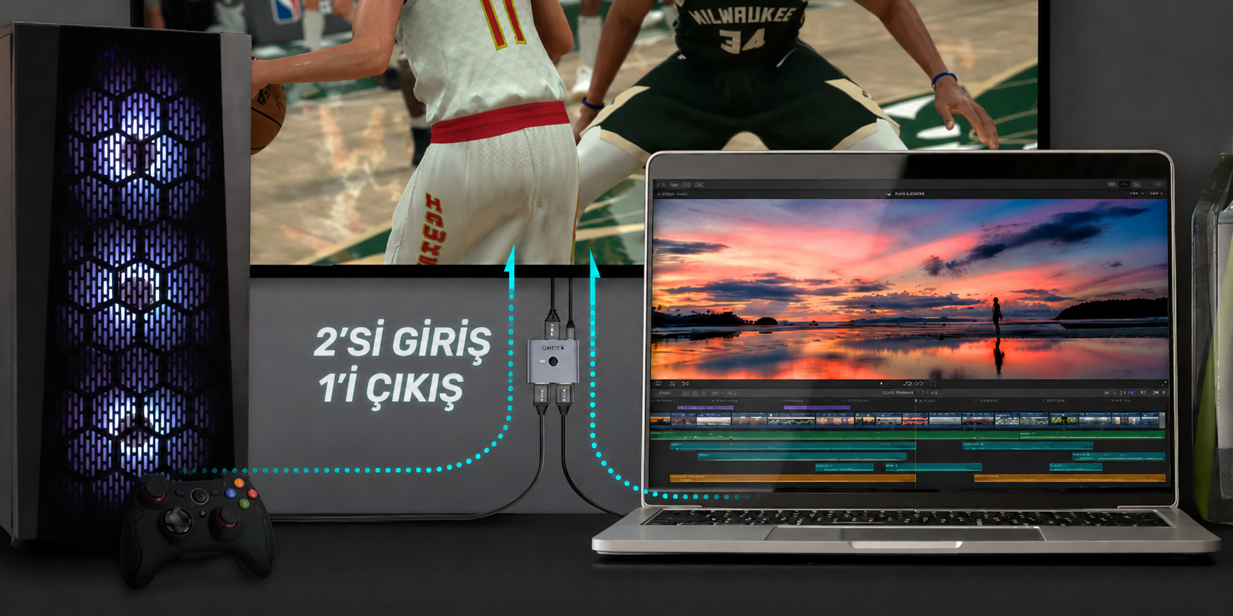 Unitek 8K DisplayPort Çift Yönlü Switch
