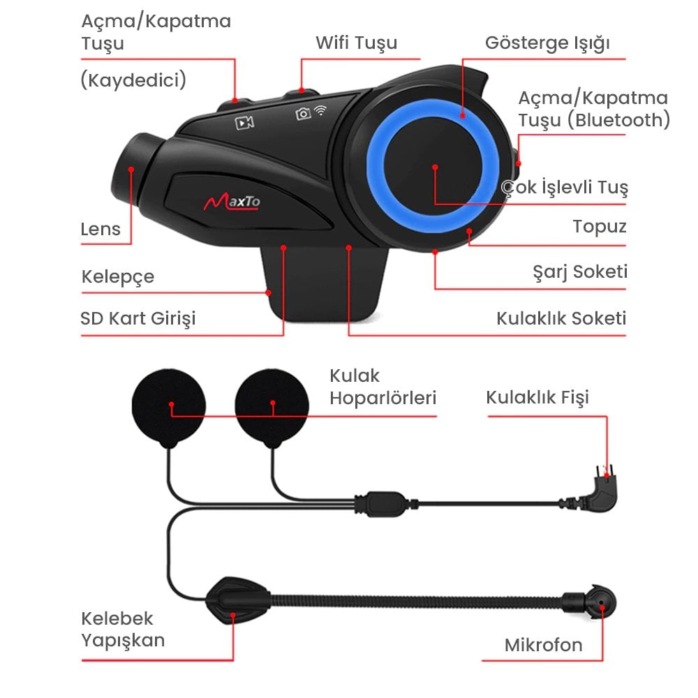 PowerMaster M3 Motosiklet Bluetooth Intercom Kulaklık