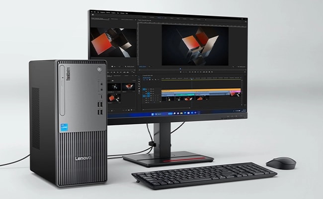 Yaratıcı projeler için ayrı Intel Arc GPU'lu Lenovo ThinkCentre Neo 50t Gen 5 (Intel) Tower.