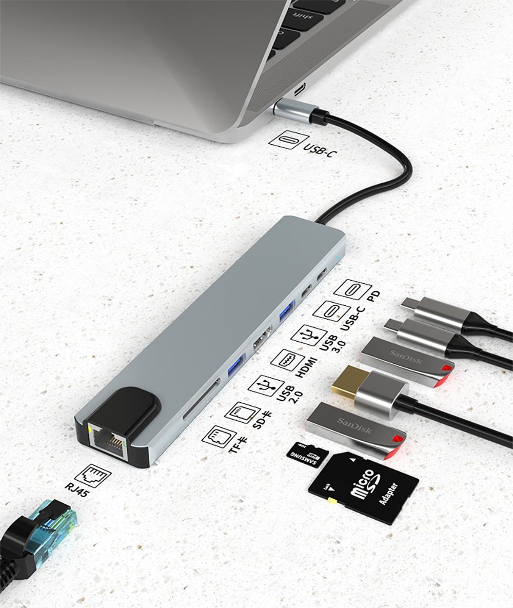 Powermaster Type-C 8IN1 HDMI Çok Fonksiyonlu USB 3.0 Dock Station