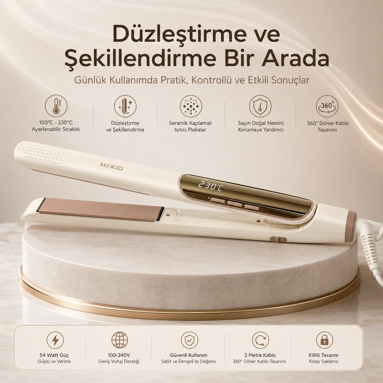 MKIO saç düzleştirici düzleştirme ve şekillendirme seramik plaka